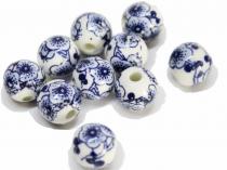 Porzellan Kugel Kirschblüte blau, ca. 10 mm, 10 Stück 